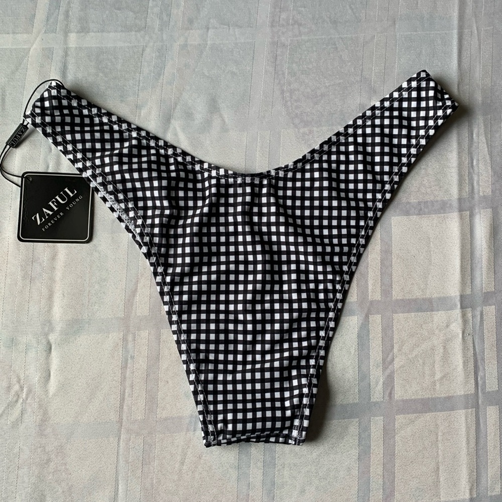 Zaful Black and White Checkered Bikini Bottom